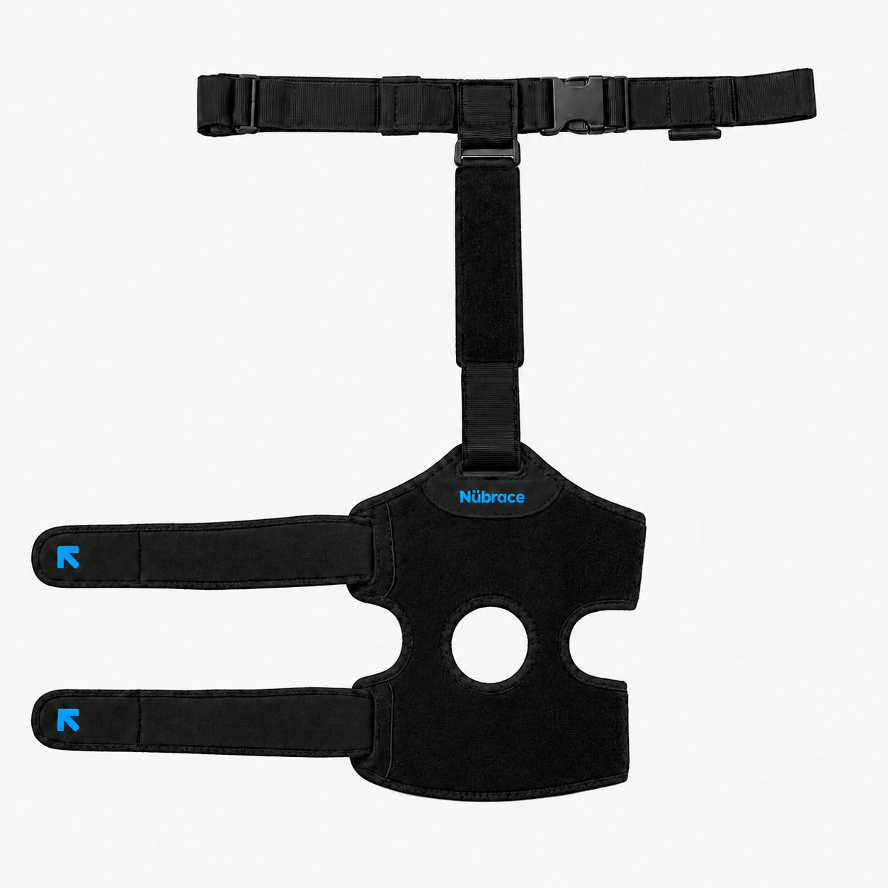 Nübrace Walk Assist product with waist belt, Momentum strap and open-kneecap wrap