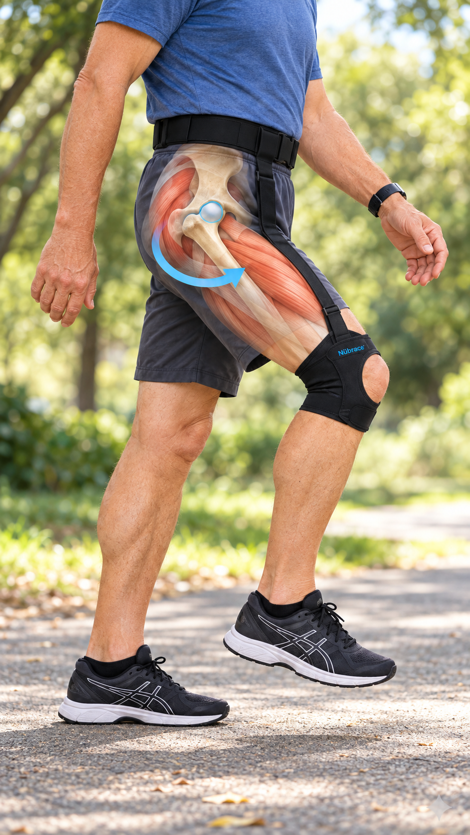 Anatomy-based diagram showing how Walk Assist supports leg lift